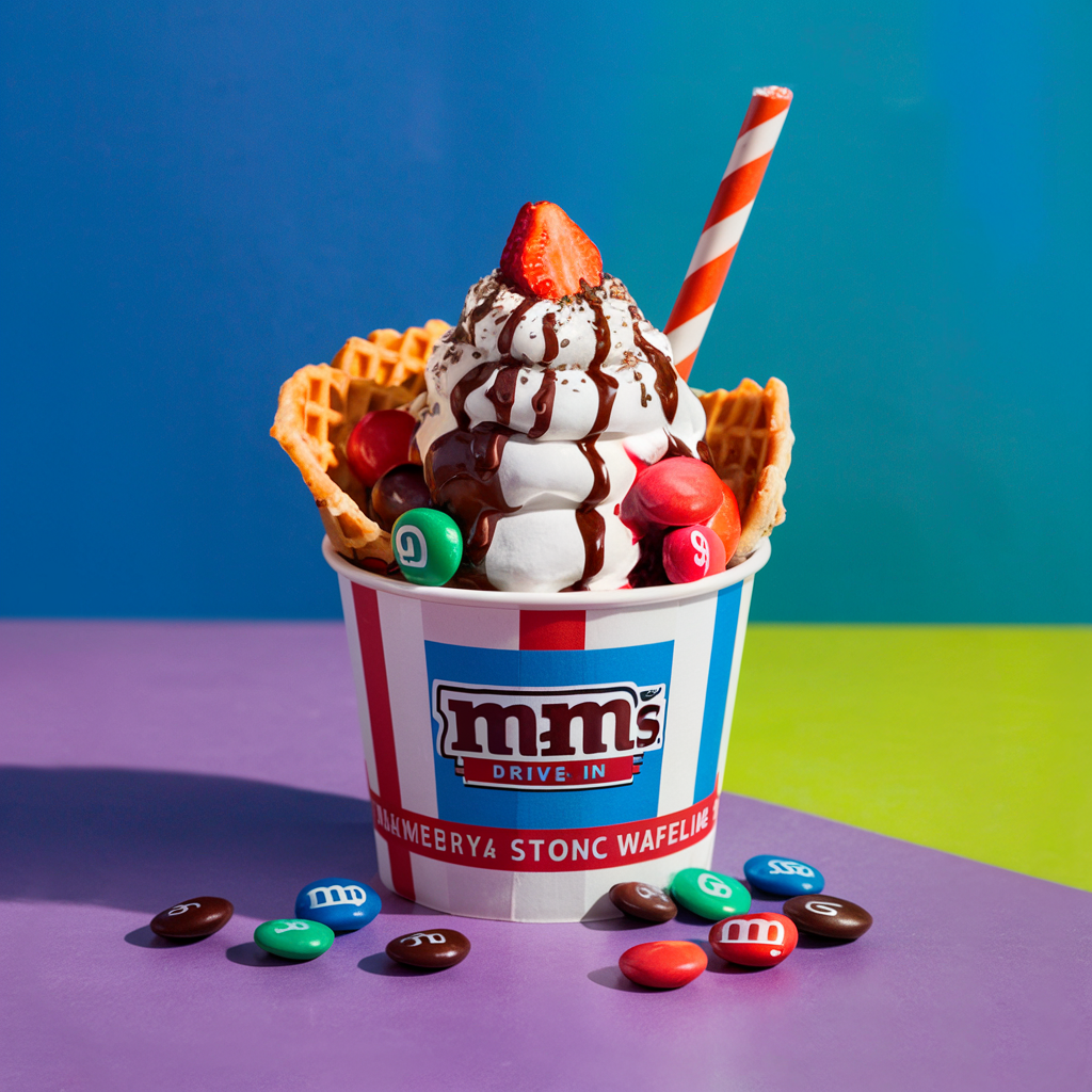 M&M'S Chocolate Candies & Strawberry Waffle Cone Sundae